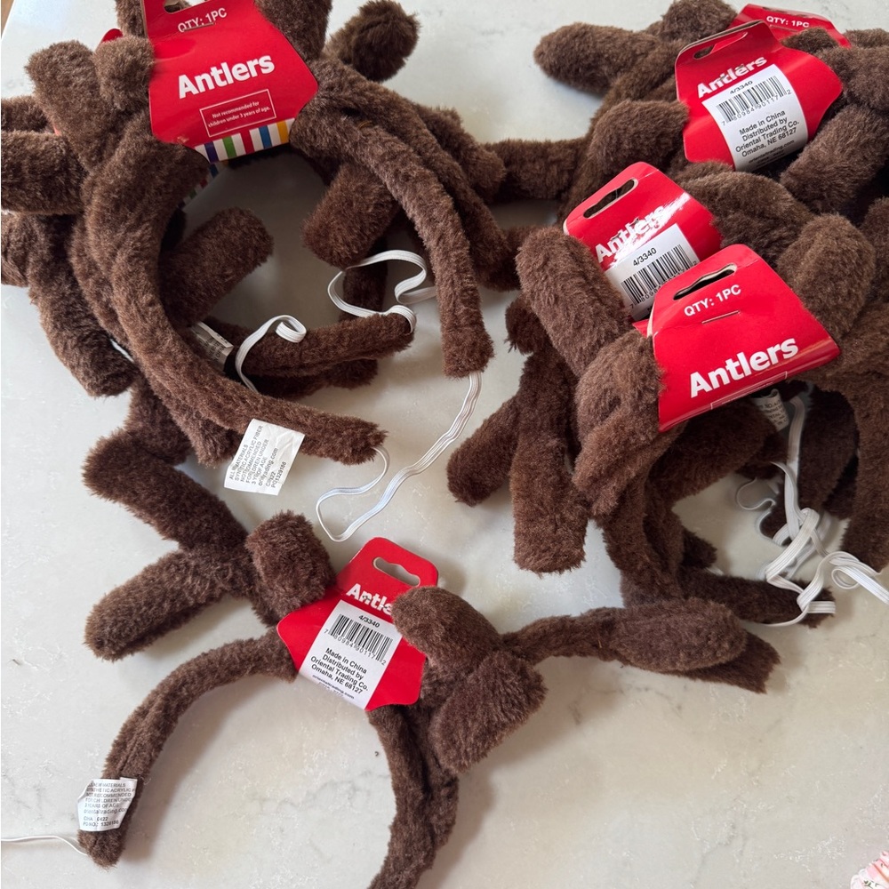 Brown Plush Reindeer Antler Headbands for Kids - 8 count